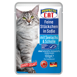 Perfecto Cat Feine Stückchen in Soße mit MSC Seelachs & MSC Scholle 100g