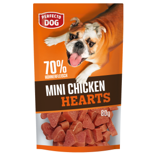 Perfecto Dog Mini Chicken Hearts mit 70 % Hühnerfleisch 80g