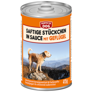 Perfecto Dog Saftige Stückchen in Soße mit Geflügel 415g - Für kleine Hunde